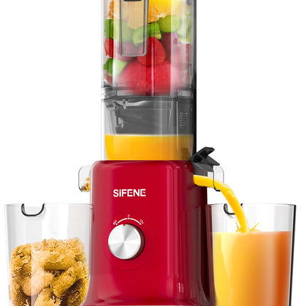 SIFENE Whole Fruits Cold Press Juicer Machine, 4.3-inch (110mm) Large Feed Chute for Vegetables and Fruits, Easy to Clean, Red