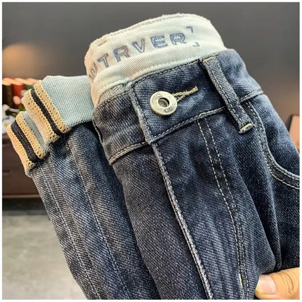 Summer Men's Slim Fit Jeans Thin Trendy Loose Straight Leg Elastic Nine Point Pants Versatile Casual Straight Cut Jeans