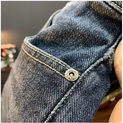 Summer Men's Slim Fit Jeans Thin Trendy Loose Straight Leg Elastic Nine Point Pants Versatile Casual Straight Cut Jeans