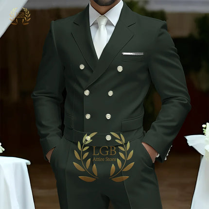 Men's 2-Piece Formal Suit, Double-Breasted Exquisite Buttons, Suit + Trousers, High-End Ceremonies Use