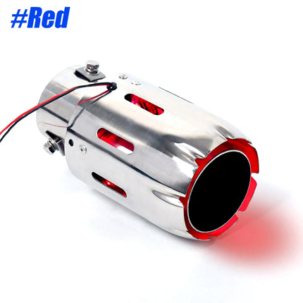 1Pcs 63mm Exhaust Tips Stainless Steel Muffler Car Exhaust Tail Pipe Modification Luminous Tube With Blue Flame LED light