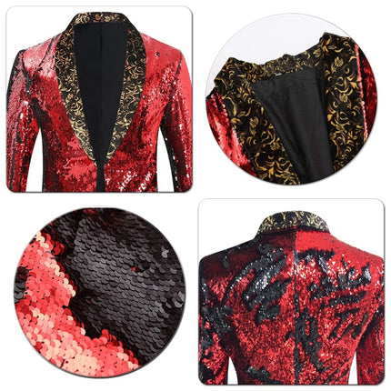 Men's Suit Jacket Shiny Sequins Shawl Collar Suit Cosplay Men Wedding Groom Singer Dance Glitter Suit Jacket Dj Club Stage Gown