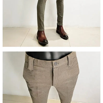 Autumn Winter Thickened Suit Pants Men Casual Slim Fit Straight Trousers Formal Business Woolen Cloth Social Office Dress Pants