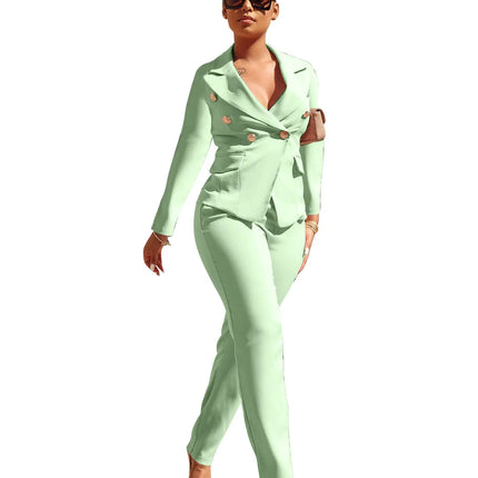 Blue Luxury Designer 2 Piece Set Outfits Black Office Suit for Women 2023 Button Up Blazer Long Pants Suit Top Blazer Set Women