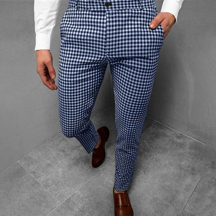 Men's Fashion Plaid Pants 3D Printed Comfortable Business Pants Casual Quick Drying Straight Pants Suit Pants Spring Summer