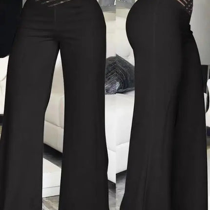 Women's High Waist Wide Leg Pants, Elegant Chain Decor, Black Trousers, Casual Clothes, White, Summer