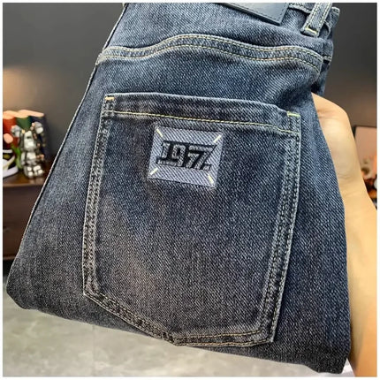 Summer Men's Slim Fit Jeans Thin Trendy Loose Straight Leg Elastic Nine Point Pants Versatile Casual Straight Cut Jeans