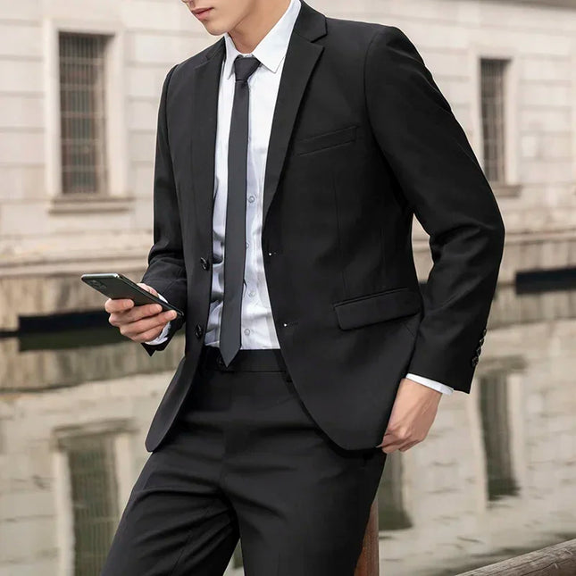 Suit (Blazer+ Trousers) Men's Casual Formal Business Gentleman Solid Color Hosting Four Seasons Slimming Wedding Fashion Suit