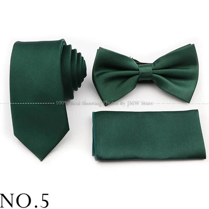 Hot Sale Purple Pink Sage Green Tie Set Polyester Necktie Bowtie Cufflink Brooch For Groom Suit Wedding Cravat Shirt Accessory