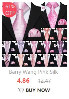 Barry.Wang Solid Silk Mens Tie Hankerchief Cufflinks Brooch Set Jacquard Plain Necktie Corsage For Male Wedding Party Events