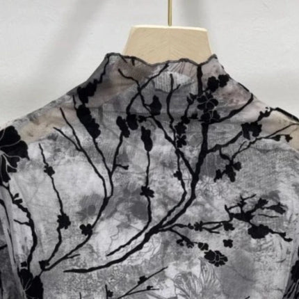 Women Autumn Spring Tops Layering Undershirts Long-Sleeve T-Shirts Printed Lace Mesh Versatile Fashionable Luxurious Designer