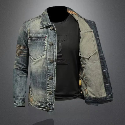 Vintage Denim Jacket With Zip Stand Up Cotton Slim Fit Denim Coat Winter Fashion New Men'S Cotton Jacket Winter Jacket Men
