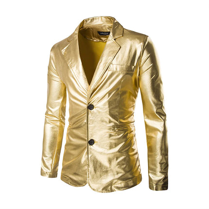 Men's Suit Slim Fit 2 Piece Sets Solid Shiny Party Gold Silver Suits for Men Wedding Prom Blazer Jacket and Pants Stage Costume