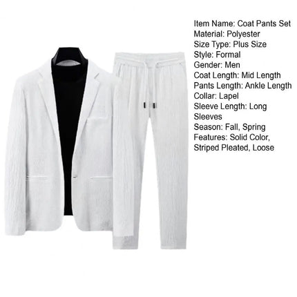 Men Two piece Suit Striped Pleated Men Pants Set Pleated Drawstring Loose Lapel Pockets Thin Formal Business Men Set