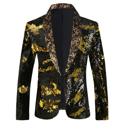 Men's Suit Jacket Shiny Sequins Shawl Collar Suit Cosplay Men Wedding Groom Singer Dance Glitter Suit Jacket Dj Club Stage Gown