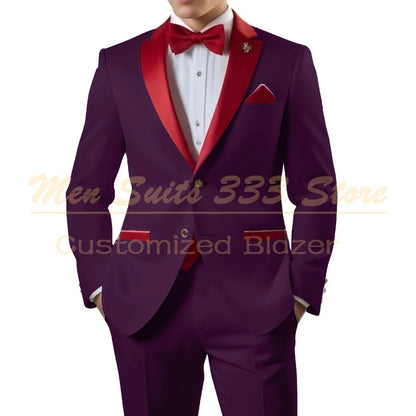 Customized White Men Suits Single Breasted Red Notch Lapel Slim Fit Male Clothing High Quality Wedding 2 Piece Jacket Pants 2025