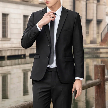 Suit (Blazer+ Trousers) Men's Casual Formal Business Gentleman Solid Color Hosting Four Seasons Slimming Wedding Fashion Suit