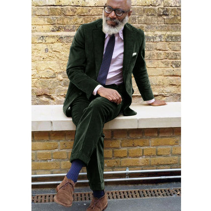 Men's Corduroy Casual Suit Fashion Single Breasted 2 Piece Set Jacket Blazer Pant Business Workwear Groom's Tailcoat Suit