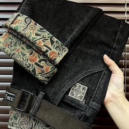 Trendy Embroidered Slim Fit Men's Jeans Spring Autumn New Style Zipper Long Casual Pants Youth Versatile Wear Resistant