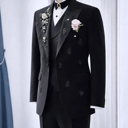 Elegant Men's Suits Casual Peak Lapel Single Breasted Coat 2 Piece Suit Set Blazer Pants Wedding Prom Party Jacket Customized