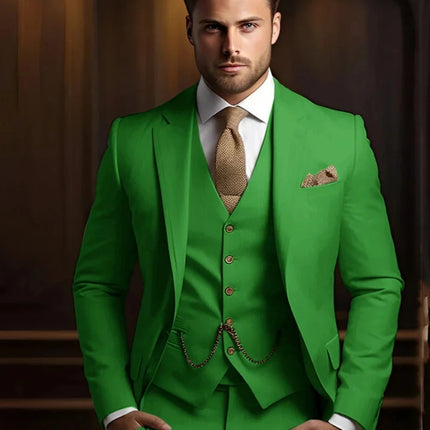 Multi-colors Male Suits 3 Pieces Jacket With Vest Pants Wedding Groom Sets Notched Lapel Men's Formal Business Office Suit Set