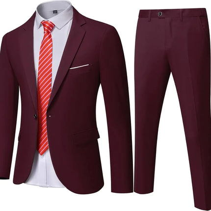 ( Blazer + Pants ) Men's 2 Piece Suit  Random Tie Included, Wedding & Business Dinner Male Formal Menswear Prom & Office Wear