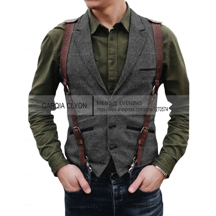 Lapel Neck  Herringbone Men's Suits Vest Single Breasted Slim Fit Men's Waistcoat For Busssiness Wedding