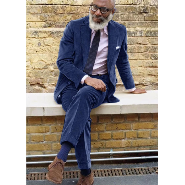 Men's Corduroy Casual Suit Fashion Single Breasted 2 Piece Set Jacket Blazer Pant Business Workwear Groom's Tailcoat Suit