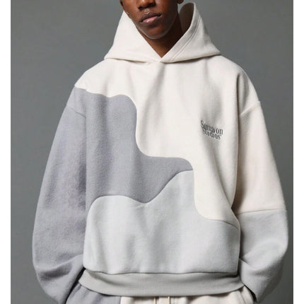 Irregular Patchwork American-Style Retro Unisex Hoodie And Sweatpants Set For Sports