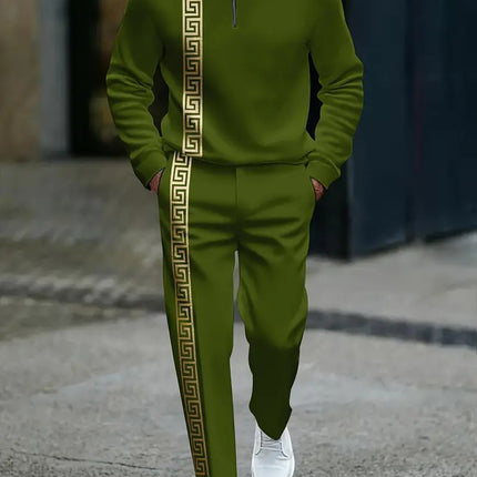 Long-sleeve Polo Shirt Long Pants Half-zip Placket Casual Sportswear Set
