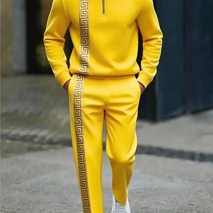 Long-sleeve Polo Shirt Long Pants Half-zip Placket Casual Sportswear Set