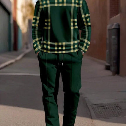 Fashion Men's Casual Sporty Round Neck Sweatshirt And Pants Two-piece Set