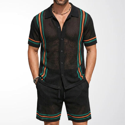 Men's Hollow-Out Short-Sleeve Knitted Sweater Set
