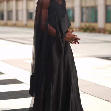Black Mesh Irregular Hem Wide-leg Pants Suit