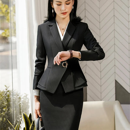 Women Skirt Suits Two Piece Set Office Ladies Blazer Pants Wine Red Elegant Business Suit Set Black Suits Work Wear Uniform