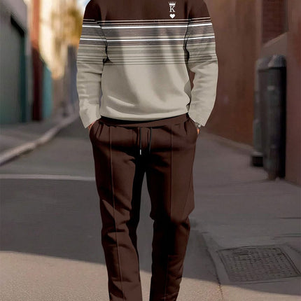 Fashion Men's Casual Sporty Round Neck Sweatshirt And Pants Two-piece Set