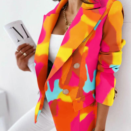 Long Sleeve Double Breasted Printed Blazer
