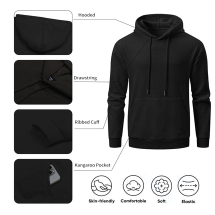 Long Sleeve Men Hoodies Sweatshirts Geometric Texture Sweatshirts for Men Casual Pollover Shirts with Kangaroo Pocket