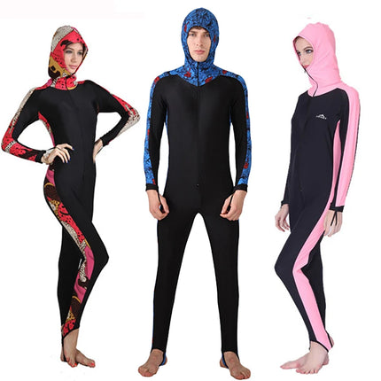 UPF 50+ Lycra One Piece Swimsuit Rash Guard Long Sleeve with Hood Diving Suit anti UV Surf Men Women Swimwear Sun Protect
