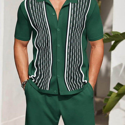 Men's Casual Loose-Fitting Short-Sleeve Shirt Two-Piece Set