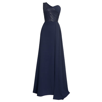 New European And American Foreign Trade African Women's Sloping Shoulder Sexy Long Dress