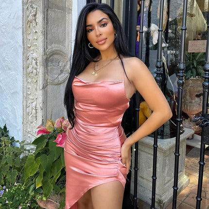 European And American Fall Winter Sexy Satin Halter Strapless Long Dress
