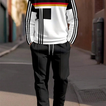 Fashion Men's Casual Sporty Round Neck Sweatshirt And Pants Two-piece Set