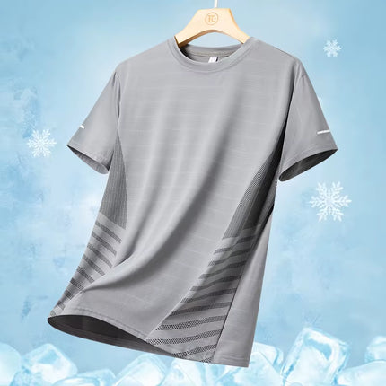 Running T-Shirt Men Summer Ice Silk Thin Top Reflective Printing Quick Dry Short Sleeve Breathable Fitness Sports T-Shirt 5XL