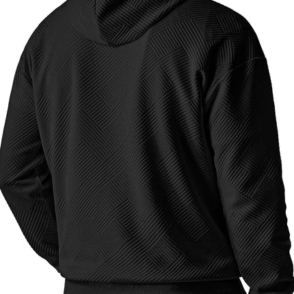 Long Sleeve Men Hoodies Sweatshirts Geometric Texture Sweatshirts for Men Casual Pollover Shirts with Kangaroo Pocket