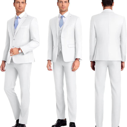 Men Suit 3 Pieces Slim Fit, 2 Buttons Groomsmen Business Jacket Vest Pant Prom Tuxedo with Tie
