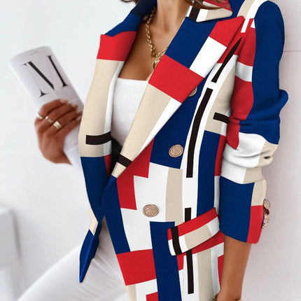 Long Sleeve Double Breasted Printed Blazer