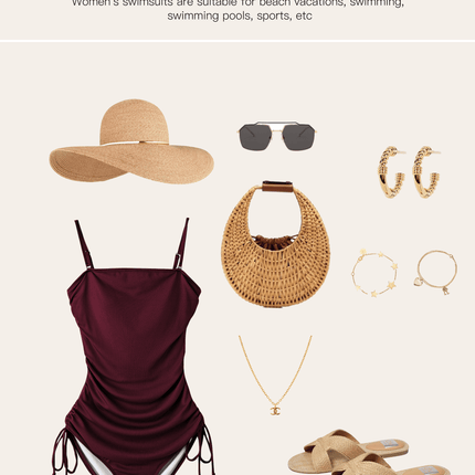 Womens Swimsuits One Piece Tummy Control Swim Suit Drawstring Bathing Suit Ribbed Tie Side Swimming Suits Ruched Square Neck Womens Swimwear Brown 2XL