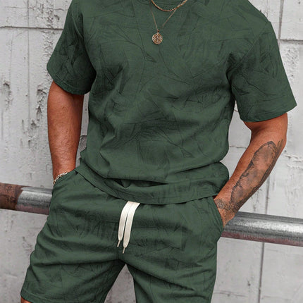 Mens Casual Outdoor Sports Printed Short-Sleeve Top And Shorts Two-Piece Set