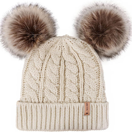 Pom Pom Beanie Cable Knit Fleece Lined Winter Beanie Women Hat